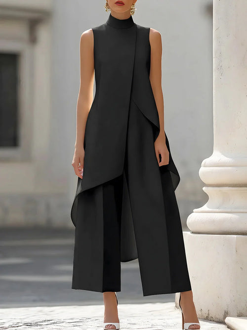 Anouk | Lange, elegante monochrome jurk met een mooie valling