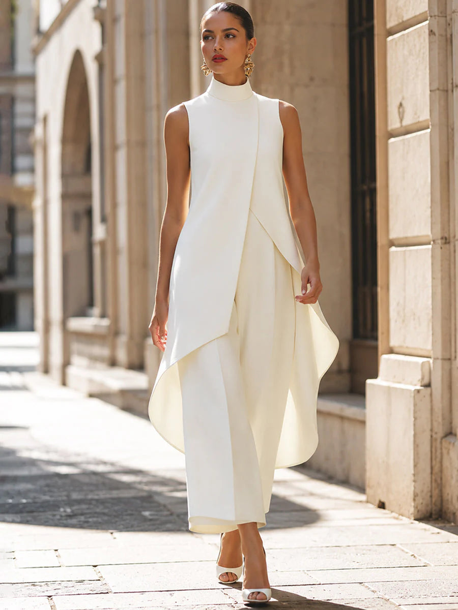Anouk | Lange, elegante monochrome jurk met een mooie valling