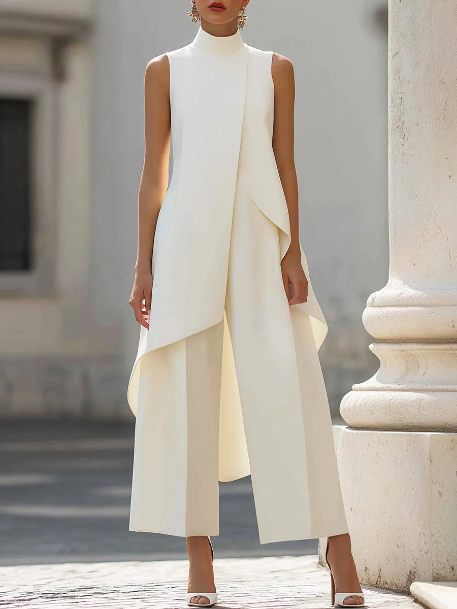 Anouk | Lange, elegante monochrome jurk met een mooie valling