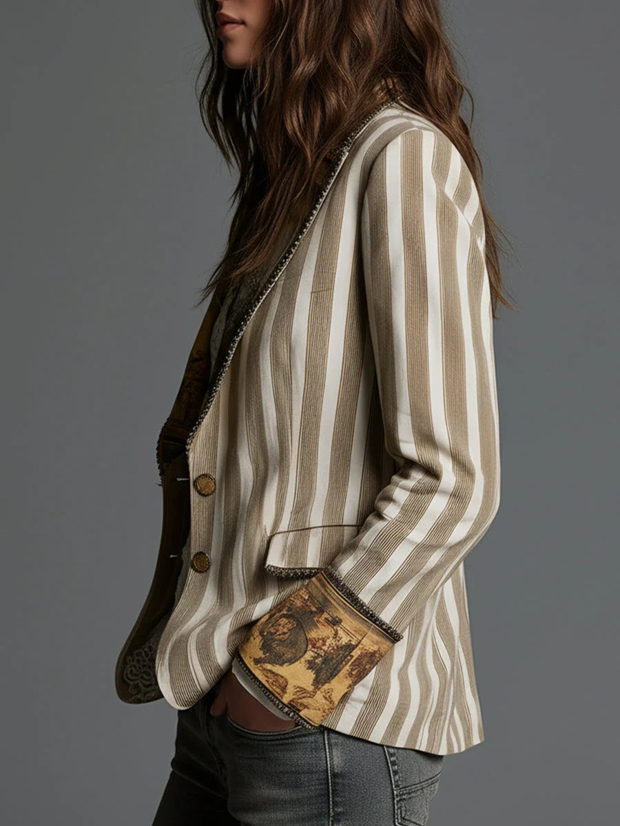 Lisette | Boho-Blazer Met Gestreepte Print En Revers