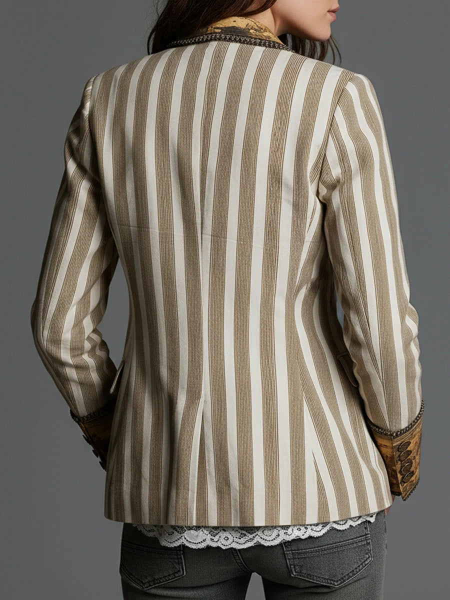 Lisette | Boho-Blazer Met Gestreepte Print En Revers