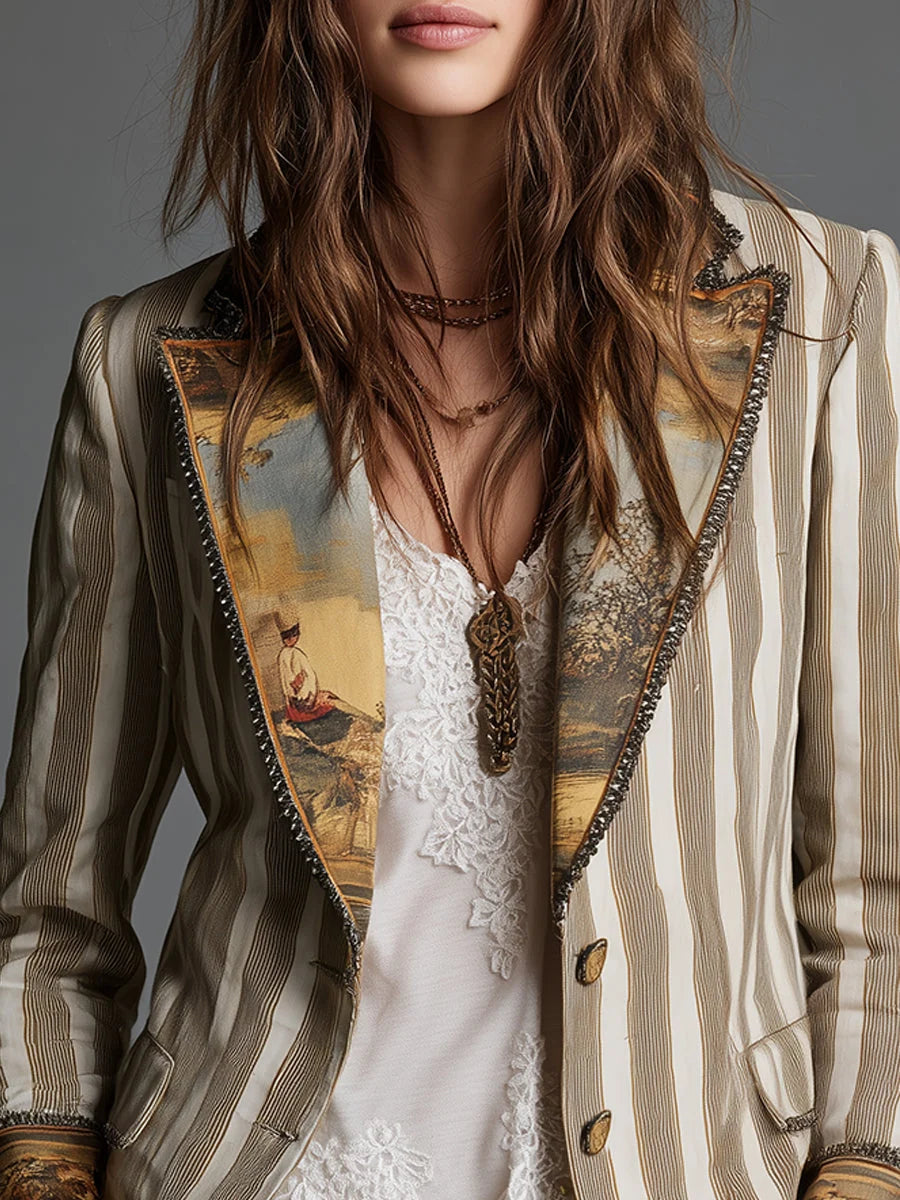 Lisette | Boho-Blazer Met Gestreepte Print En Revers