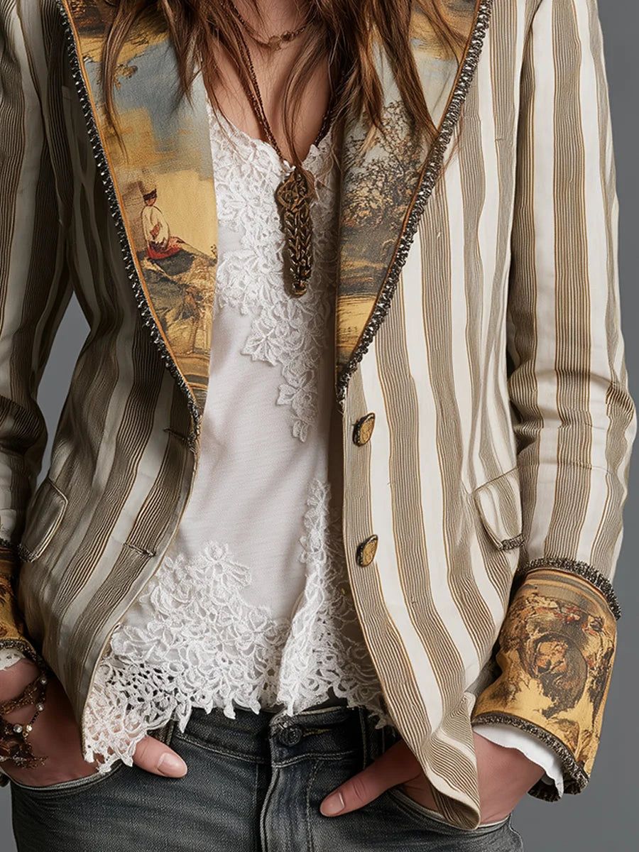Lisette | Boho-Blazer Met Gestreepte Print En Revers