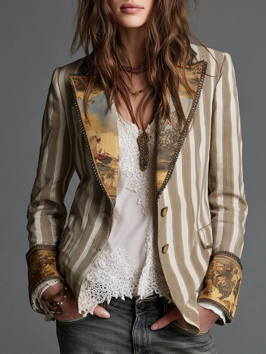 Lisette | Boho-Blazer Met Gestreepte Print En Revers