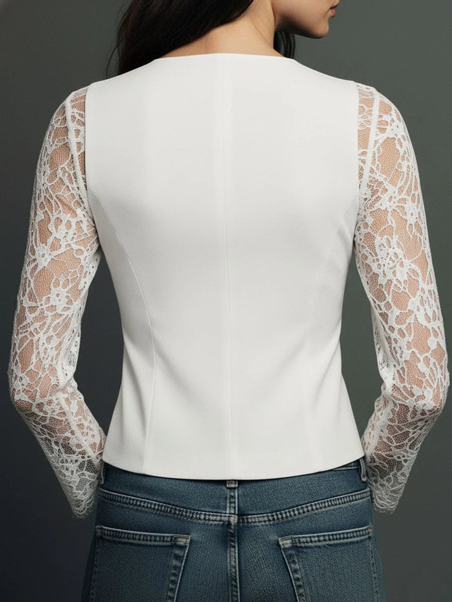 Hester | Zwarte Blazer Met Halfdoorzichtige Mouwen
