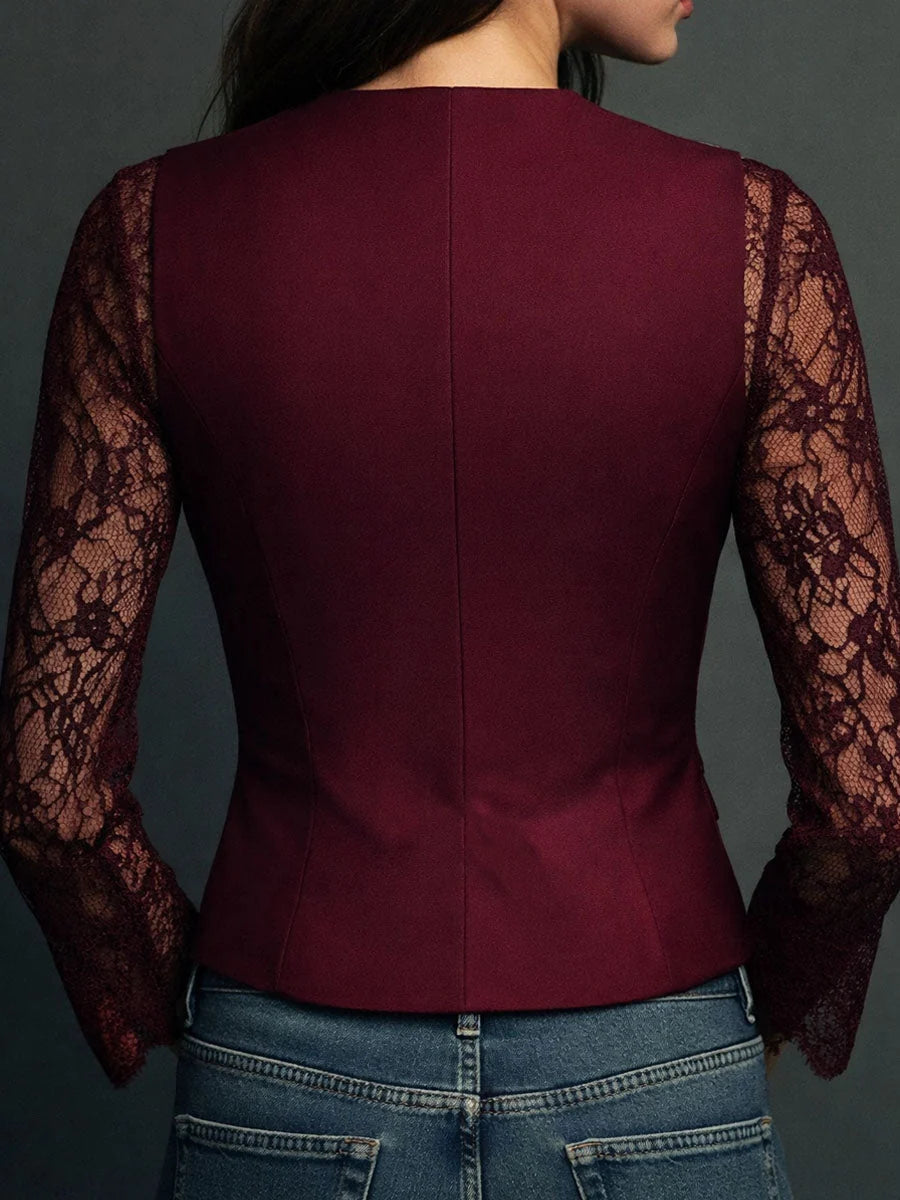 Hester | Zwarte Blazer Met Halfdoorzichtige Mouwen
