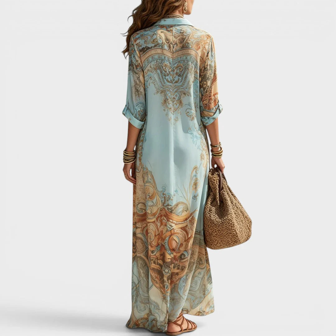 Joyce | Lange jurk in overhemdstijl met print