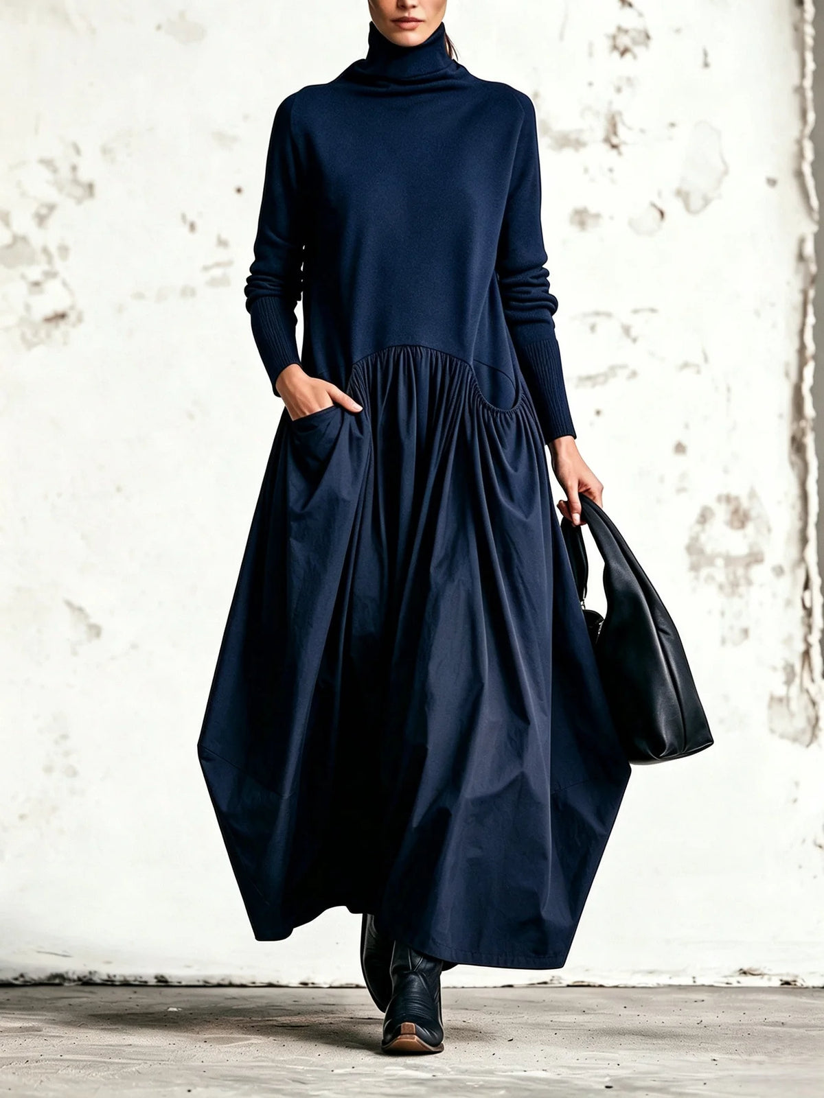 Odette | Oversized Maxi-Jurk Met Hoge Kraag