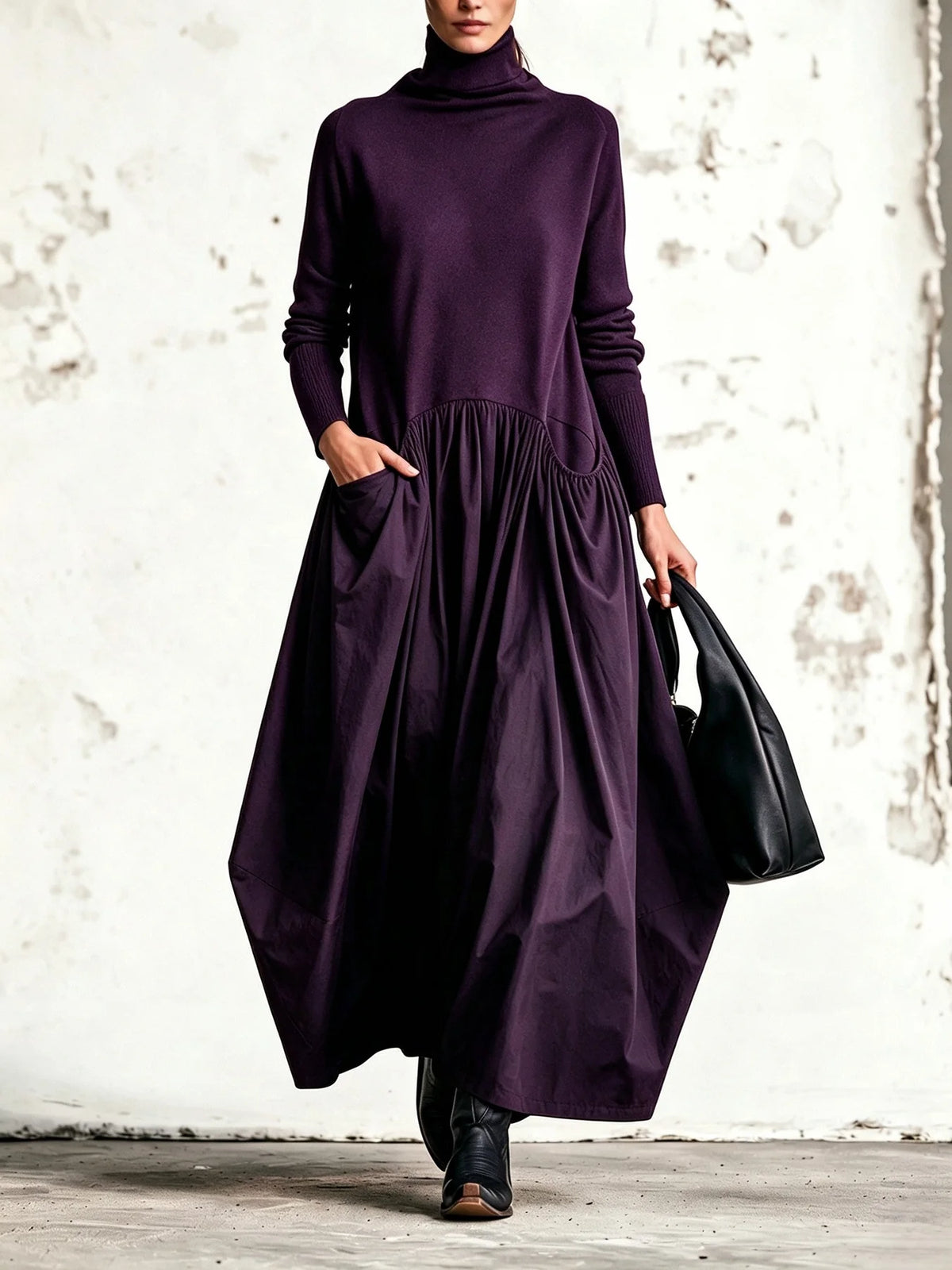 Odette | Oversized Maxi-Jurk Met Hoge Kraag
