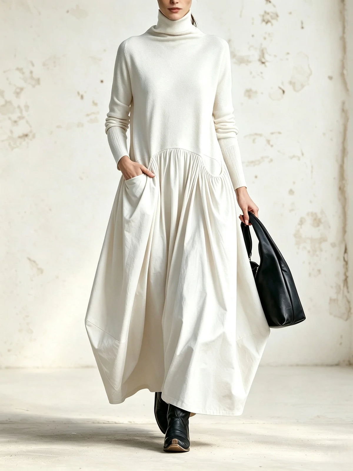 Odette | Oversized Maxi-Jurk Met Hoge Kraag