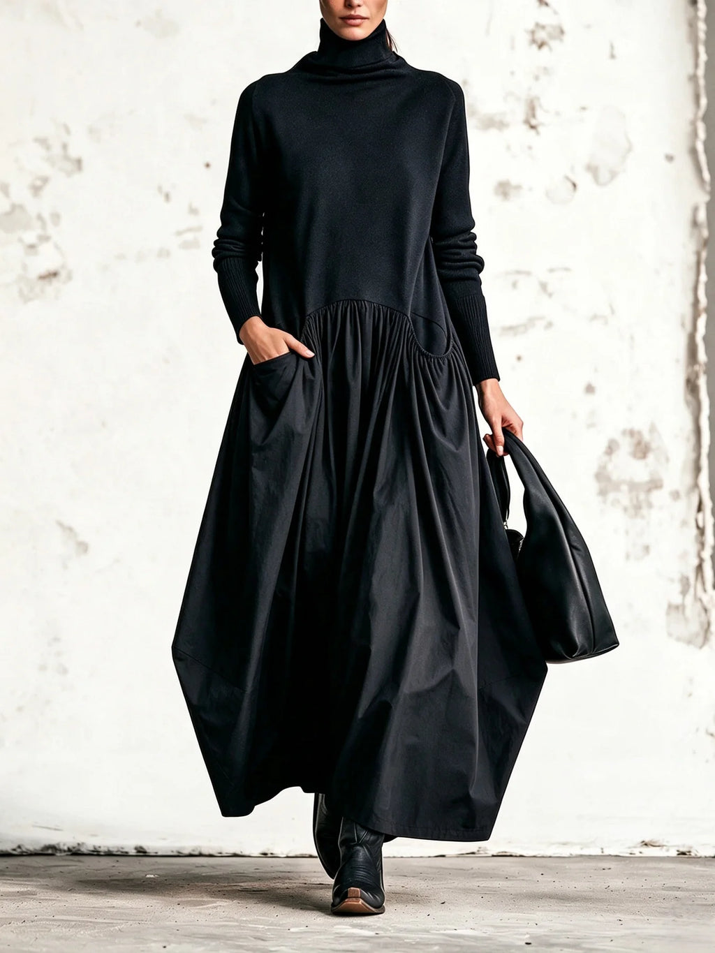 Odette | Oversized Maxi-Jurk Met Hoge Kraag