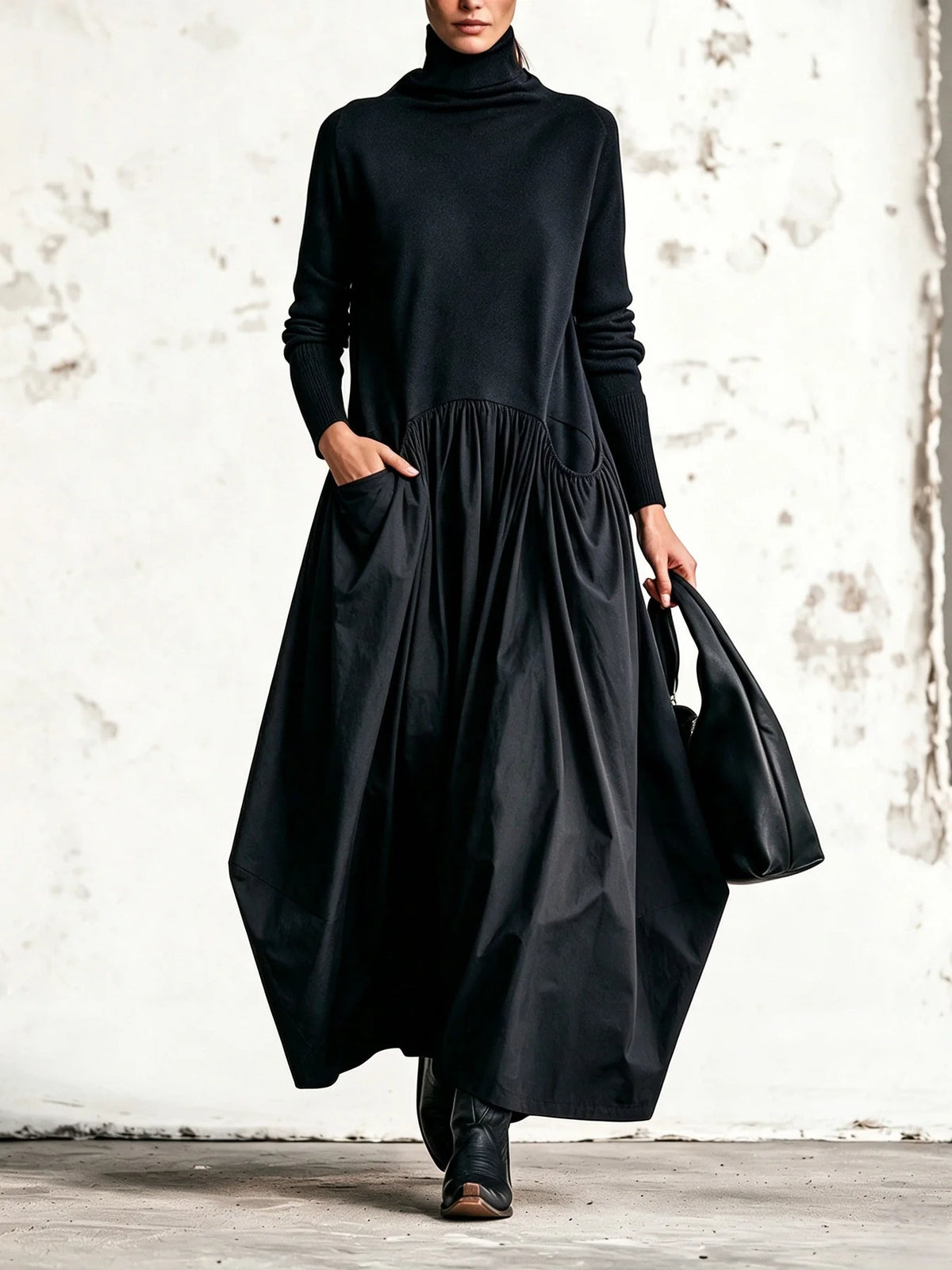 Odette | Oversized Maxi-Jurk Met Hoge Kraag