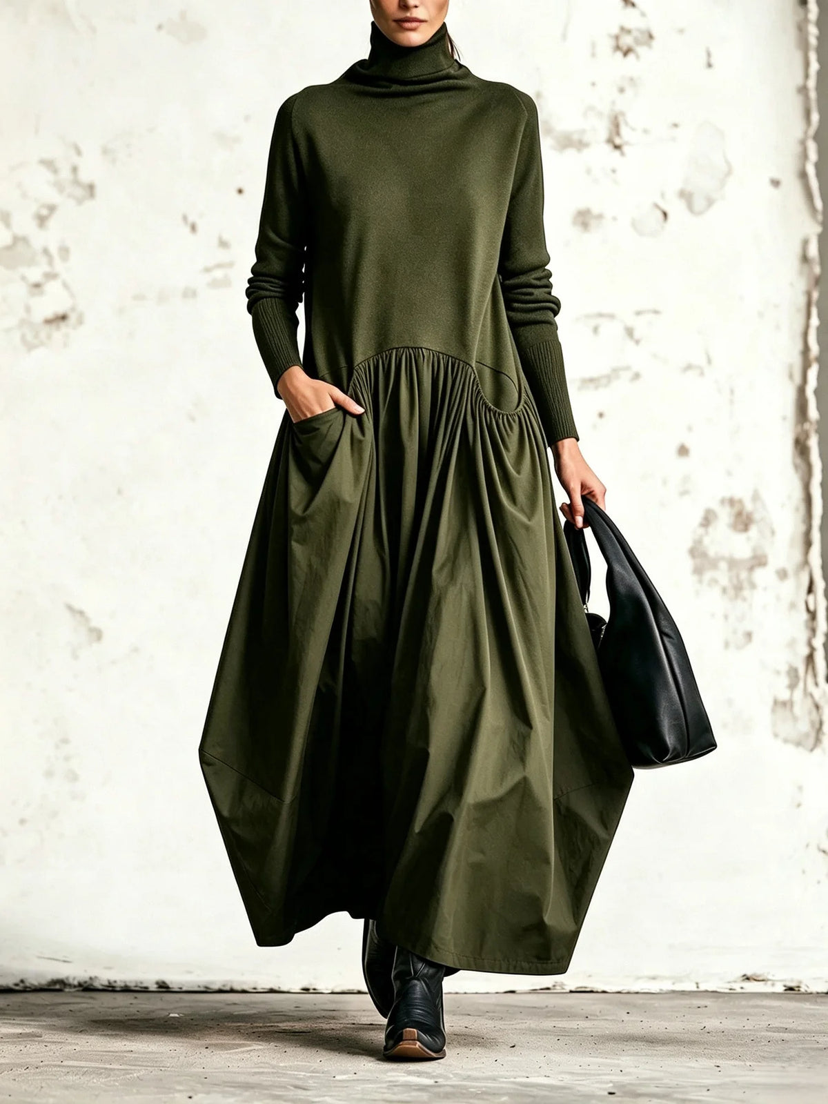 Odette | Oversized Maxi-Jurk Met Hoge Kraag