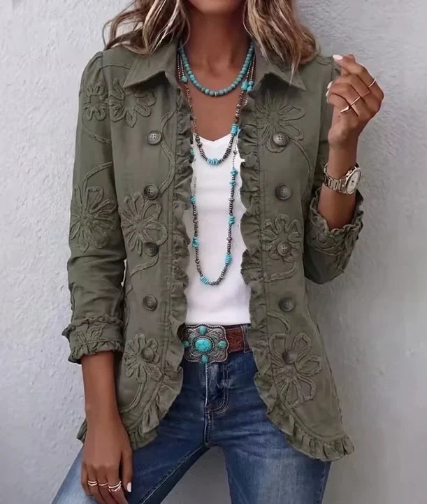 Bente | Boho-chic jasje met borduursels en ruches