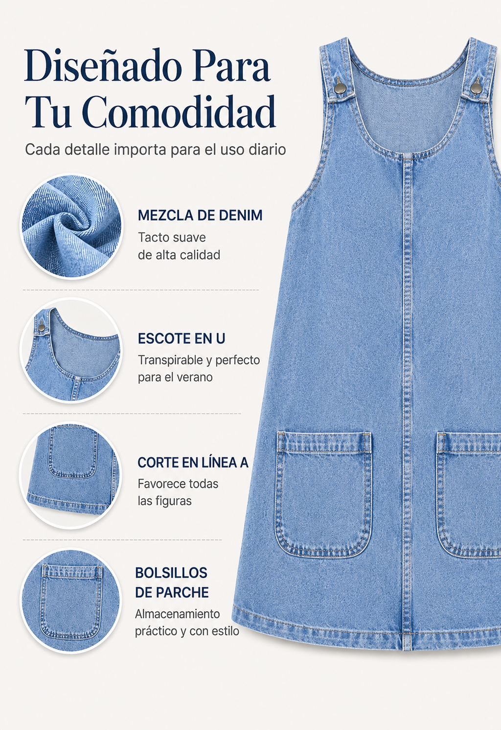 Ilona | Casual denim pinafore-jurk voor dames