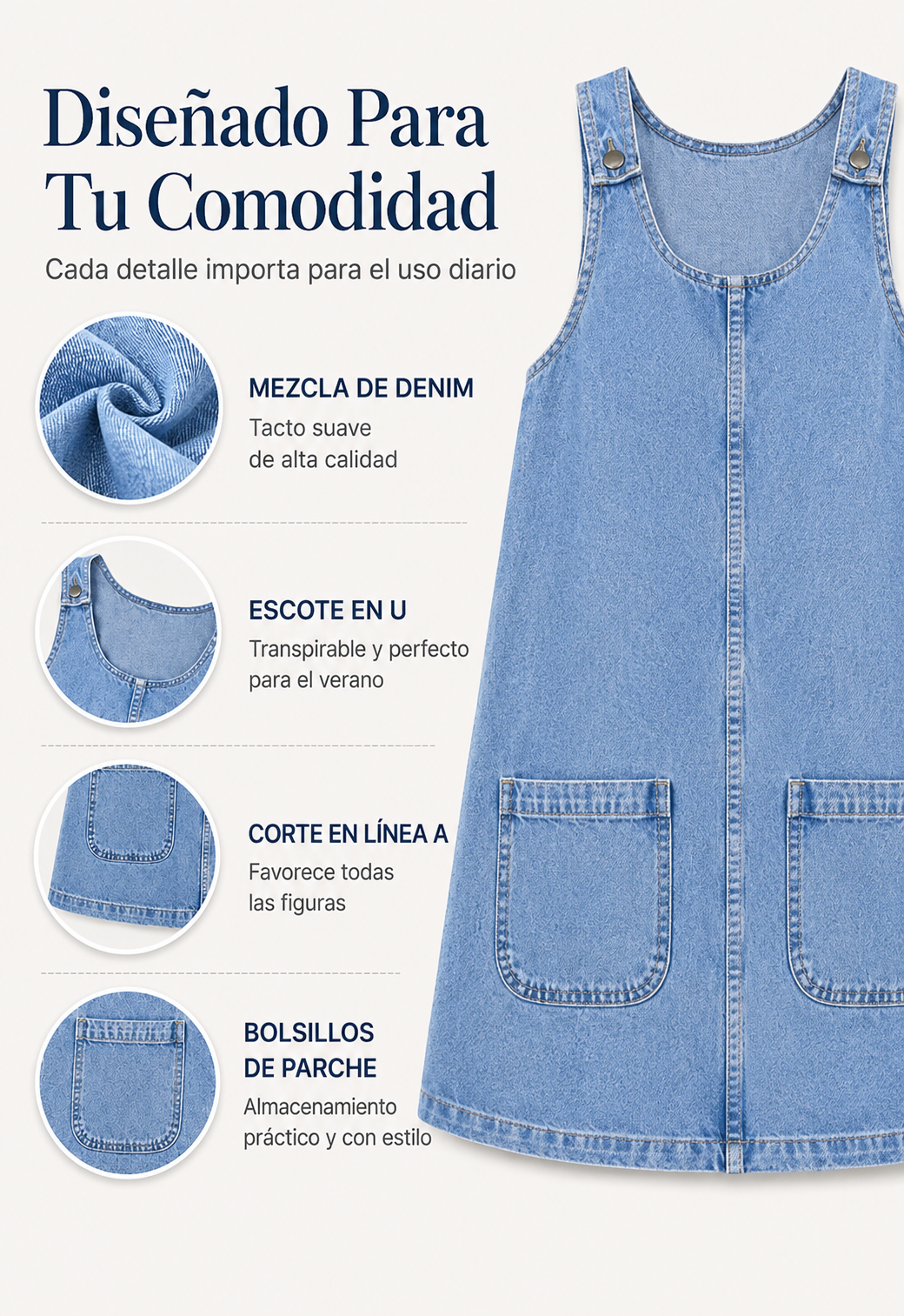 Ilona | Casual denim pinafore-jurk voor dames