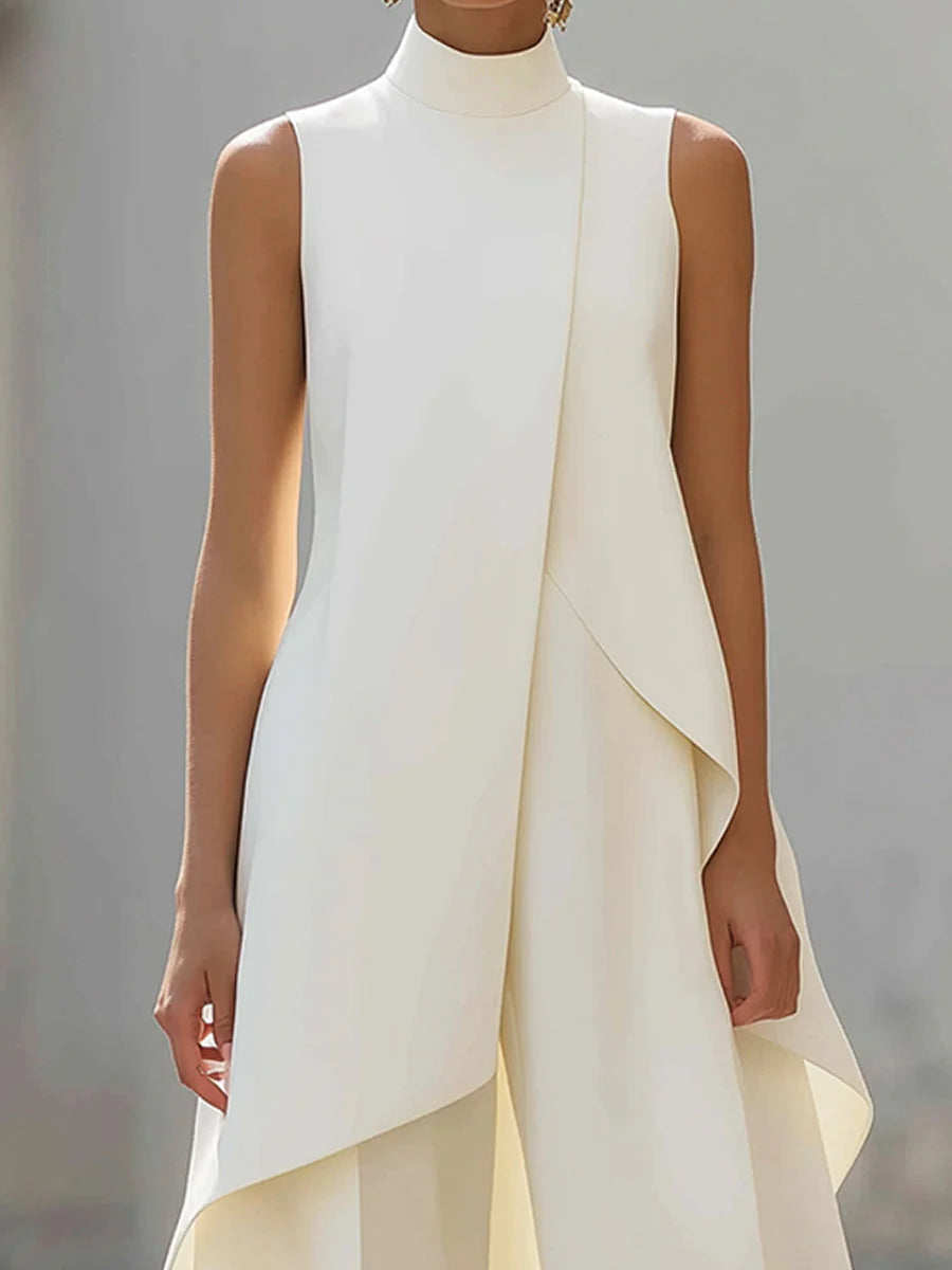 Anouk | Lange, elegante monochrome jurk met een mooie valling