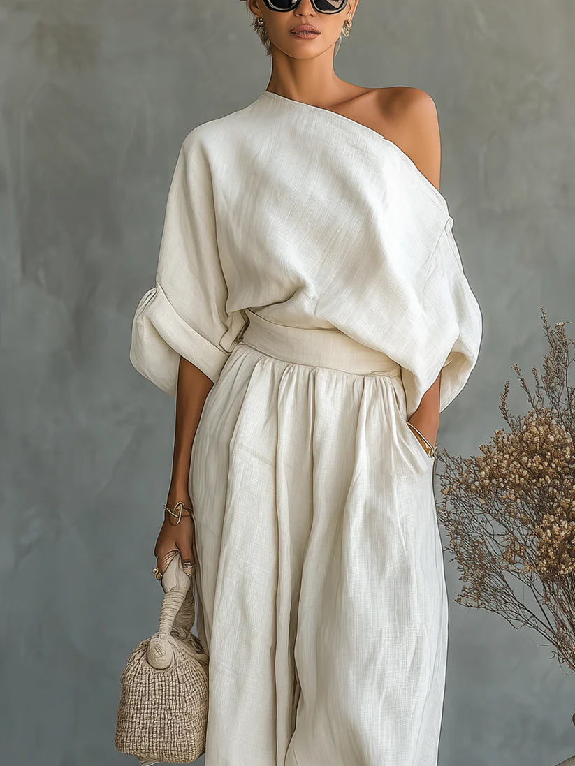 Suzanne | Zachte top met blote schouders en strakke broek