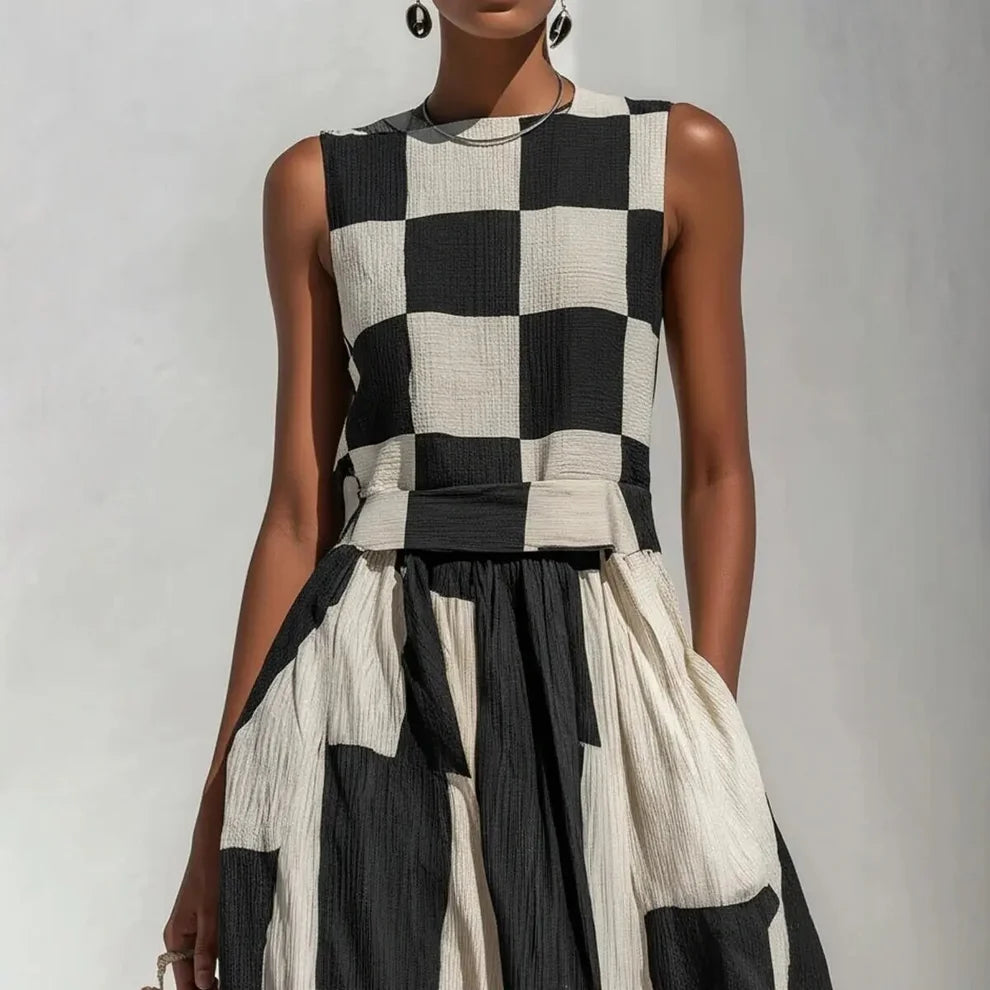 Sanne | Geometrische maxi-jurk in zwart-wit