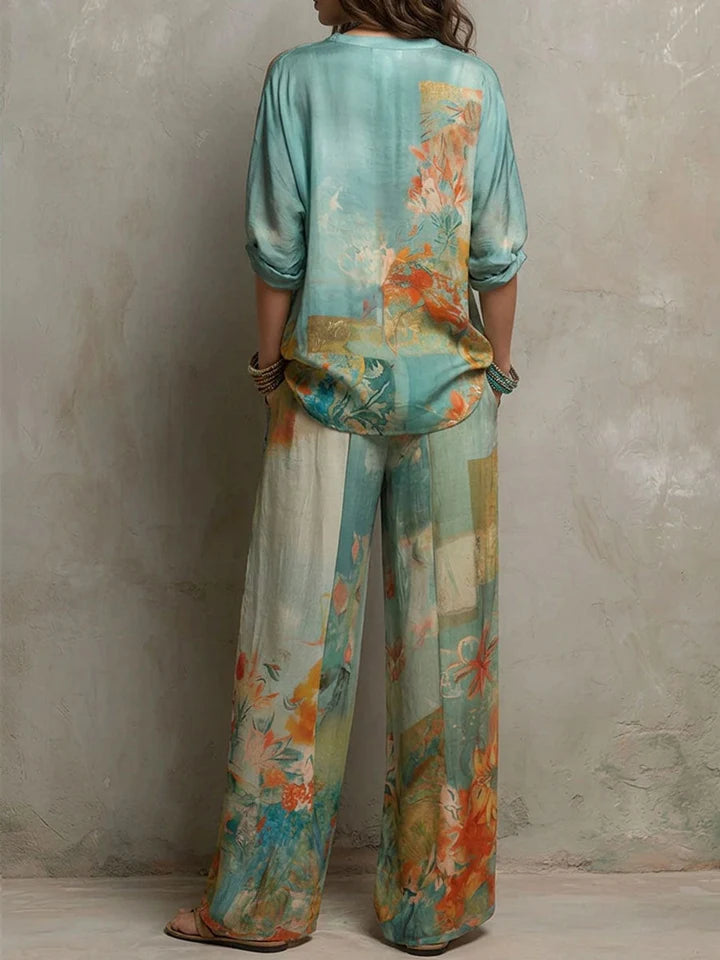 Gerda | Elegante set met bloemenprint en wijde broek