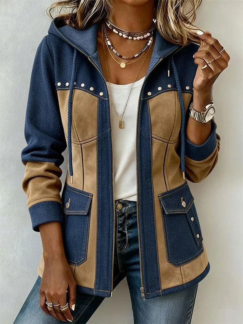 Nicole | Hoodie in marineblauw en camel