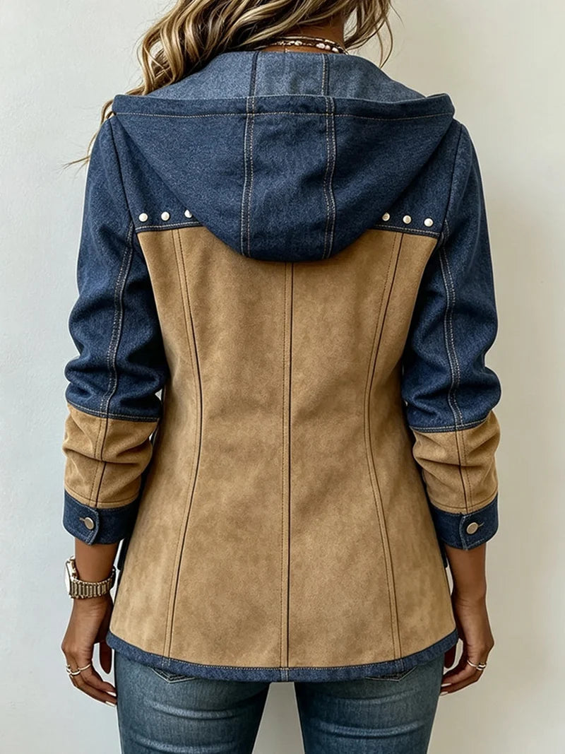 Nicole | Hoodie in marineblauw en camel